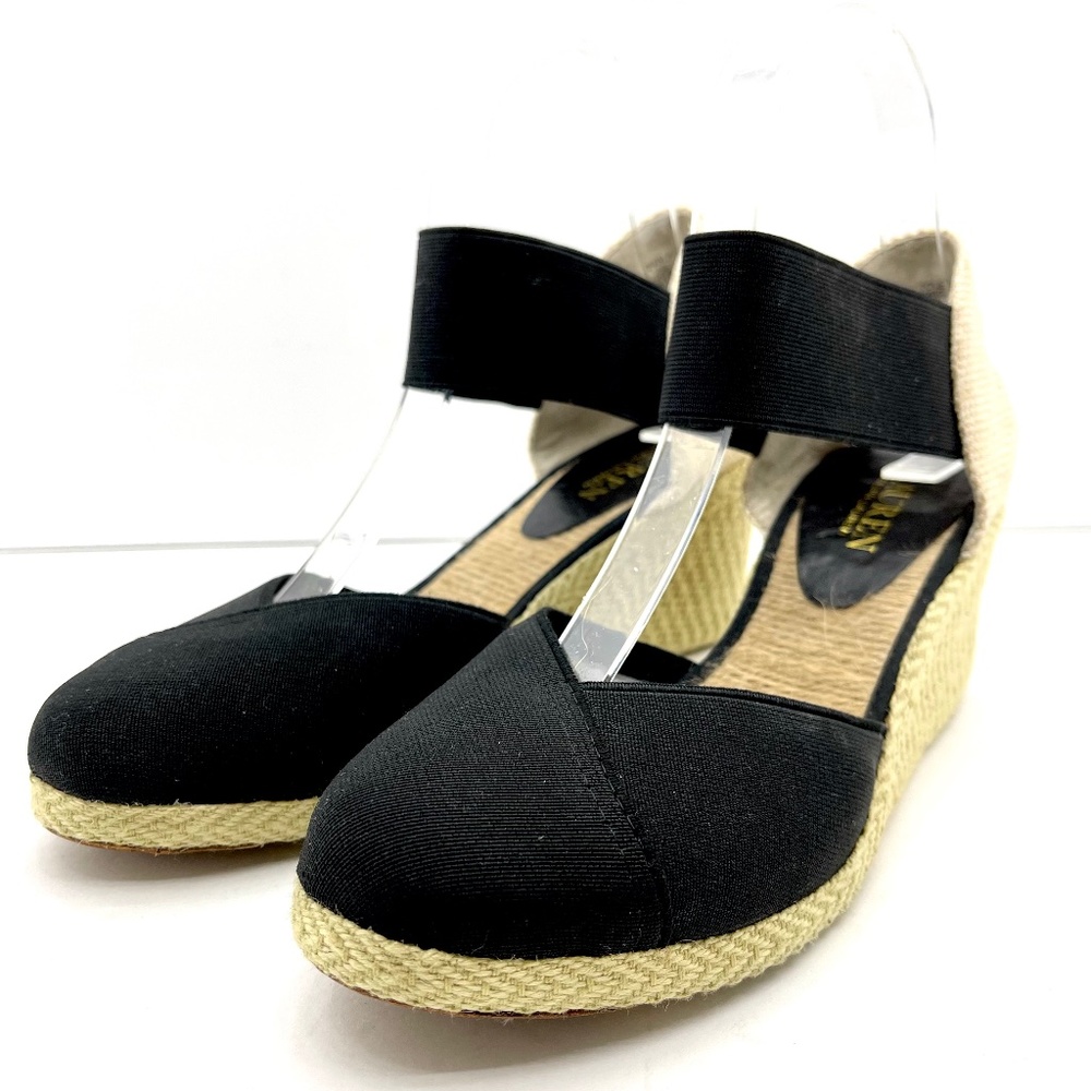 Lauren Ralph Lauren Charla Women's 7.5B Black Espadrilles Wedge Sandals